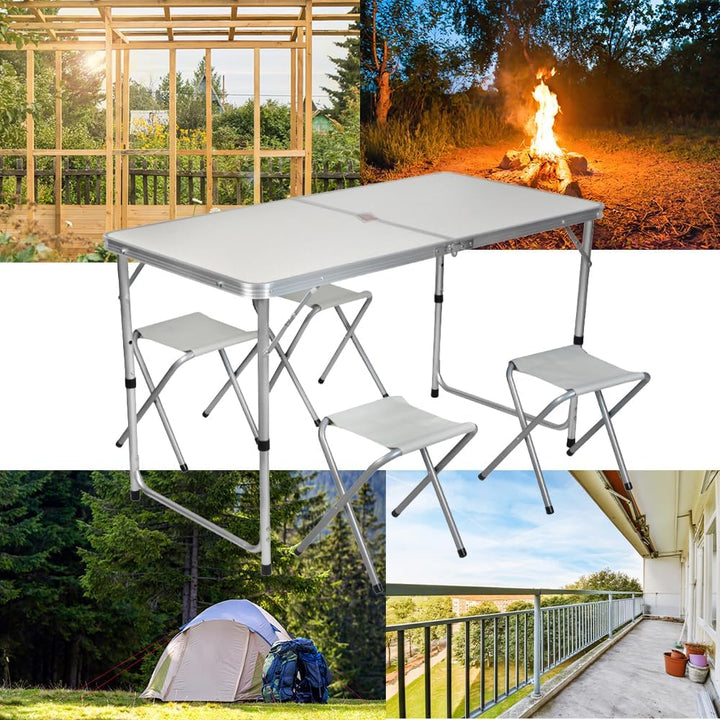 TRIZAND Klapptisch-Set mit Stühlen 5-teilig 120 x 60,5 cm Gross Höhenverstelbar Faltbar Belastbar mi