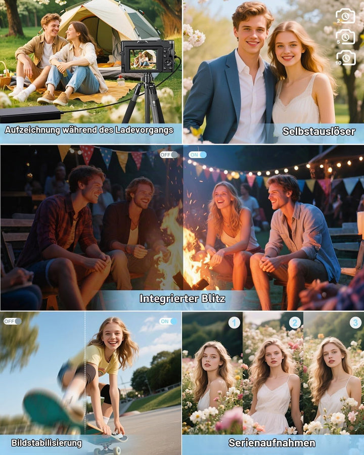 CAMKORY 4K Digitalkamera 48MP Kompaktkamera Fotokamera Autofokus mit 180° Flip-Bildschirm,16X Digita