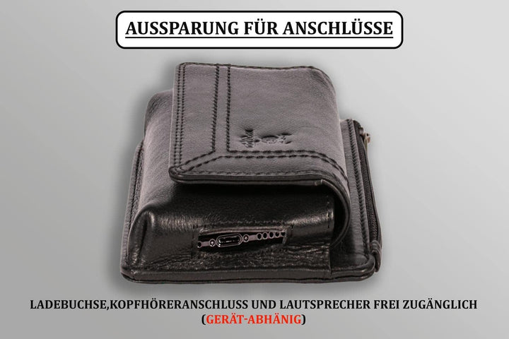 MATADOR Echtleder Gürteltasche mit getrenntem Reissverschlussfach für Karten und Münzen für Geräte b