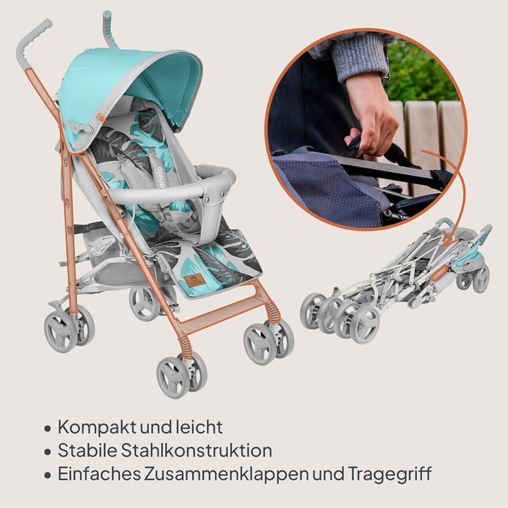 LIONELO Elia Buggy klein zusammenklappbar Kinderwagen bis 15 kg, Rücken und Fussstützenverstellung H