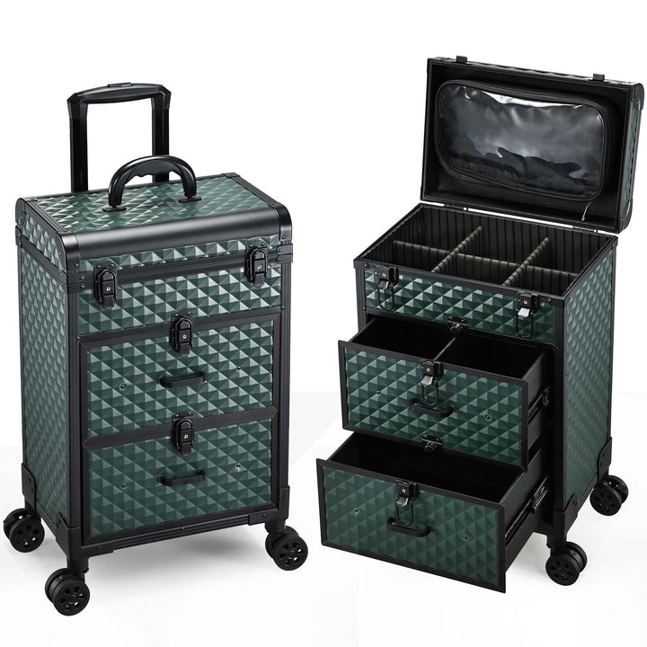 Kosmetik Trolley mit 2 Schubladen Friseurkoffer Gross Kosmetikkoffer Ngaelkoffer Make up Koffer mit