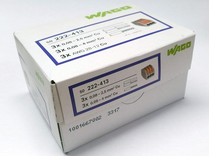 WAGO 222–413 3 Leiter-Terminalblock mit Hebel, 4 mm maximale, 100 pack, 100, 100
