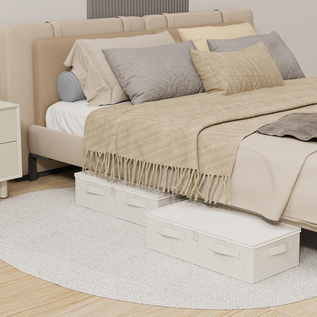 Unterbett Aufbewahrungsbox, Faltbare Tasche für Bettlaken mit Deckel, Unterbettbox Organizer mit Rei