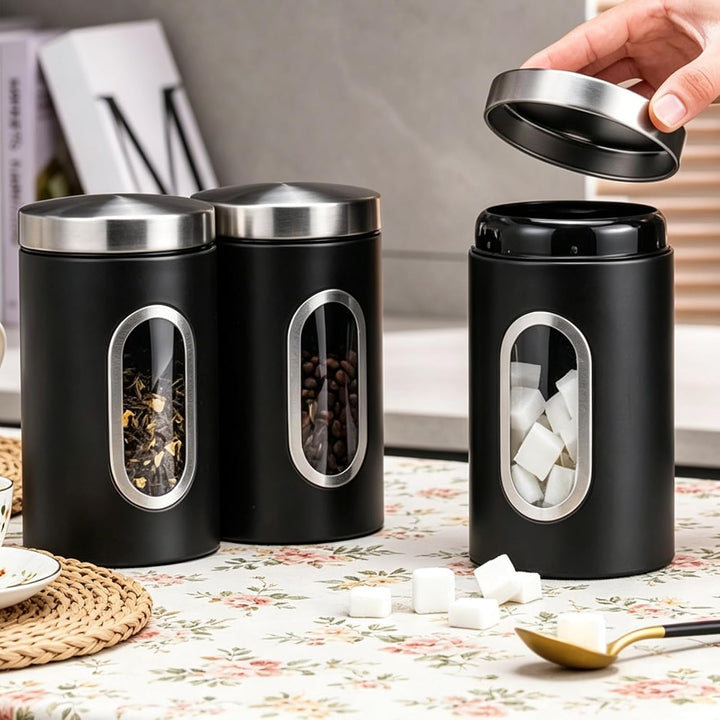 3 Stück Kaffeebehälter mit Transparentes Fenster: 1.5 L Kaffeedose, Kapazität Sichtbar Kaffeedose Lu