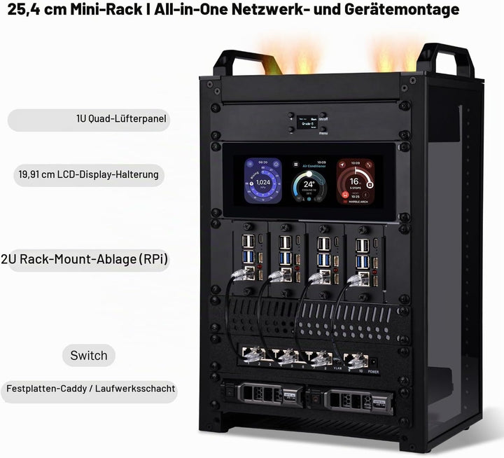 GeeekPi 10 Zoll 1U Rackmount Quad Fan Cooling Panel