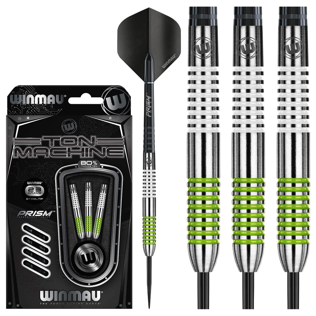 WINMAU Ton Machine 23g Profi Wolfram Steeltip Dartpfeile Set mit Flights und Schäfte
