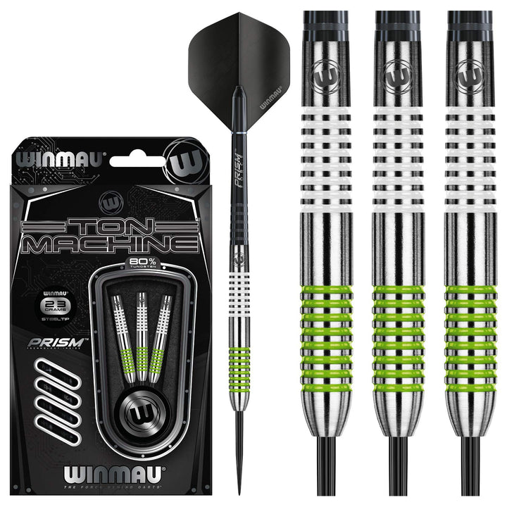 WINMAU Ton Machine 23g Profi Wolfram Steeltip Dartpfeile Set mit Flights und Schäfte
