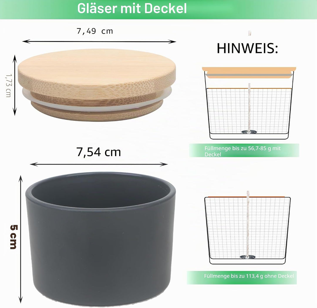 MILIVIXAY 20 Stück 118 ml mattschwarze Glaskerzengläser mit Deckel und Kerzenherstellungs-Kits – Gro