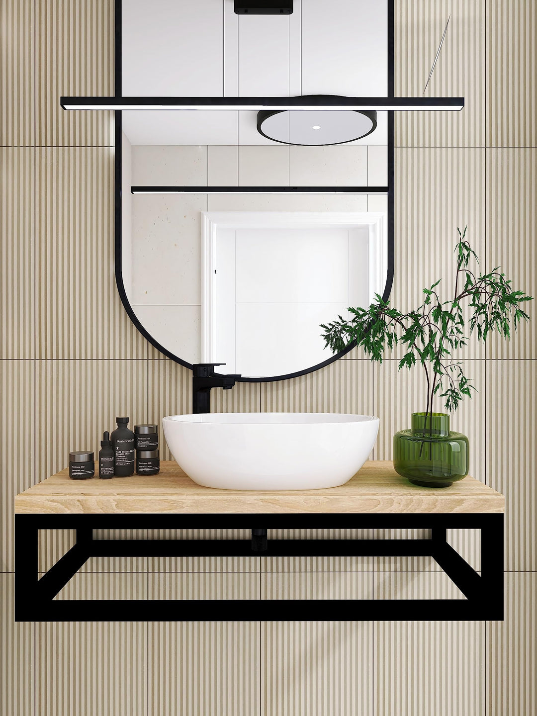 FERRO modern design Waschtischplatte Holz für Aufsatzwaschbecken 95 x 45 x 22 cm - Waschtisch Halter