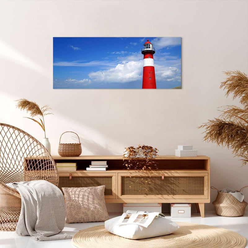 Panorama Bilder auf Leinwand 100x40cm Leinwandbild Turm Leuchtturm Ozean Ufer Gross Wanddeko Bild Sc