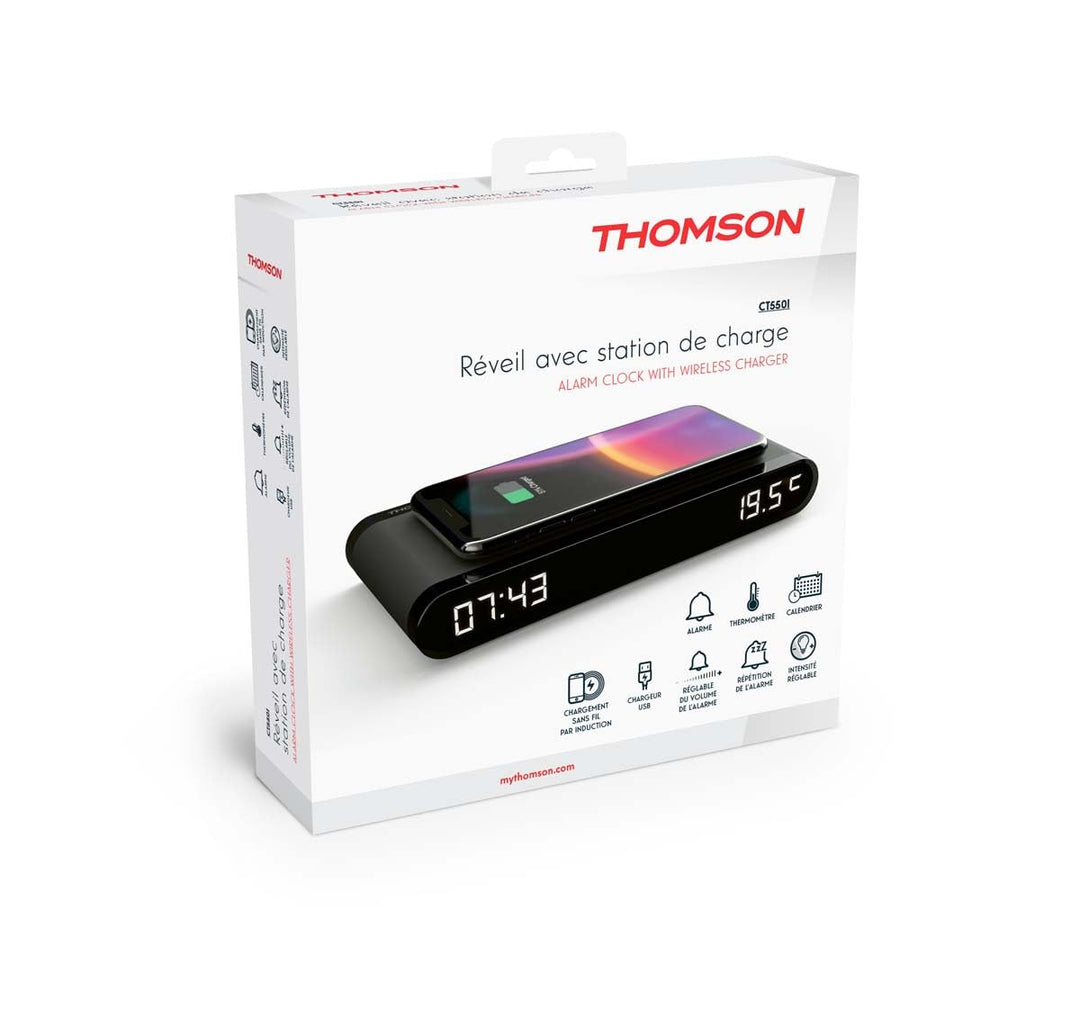 Wecker mit kabelloser Ladestation + Temperaturanzeige + USB-Ladegerät Thomson CT550I