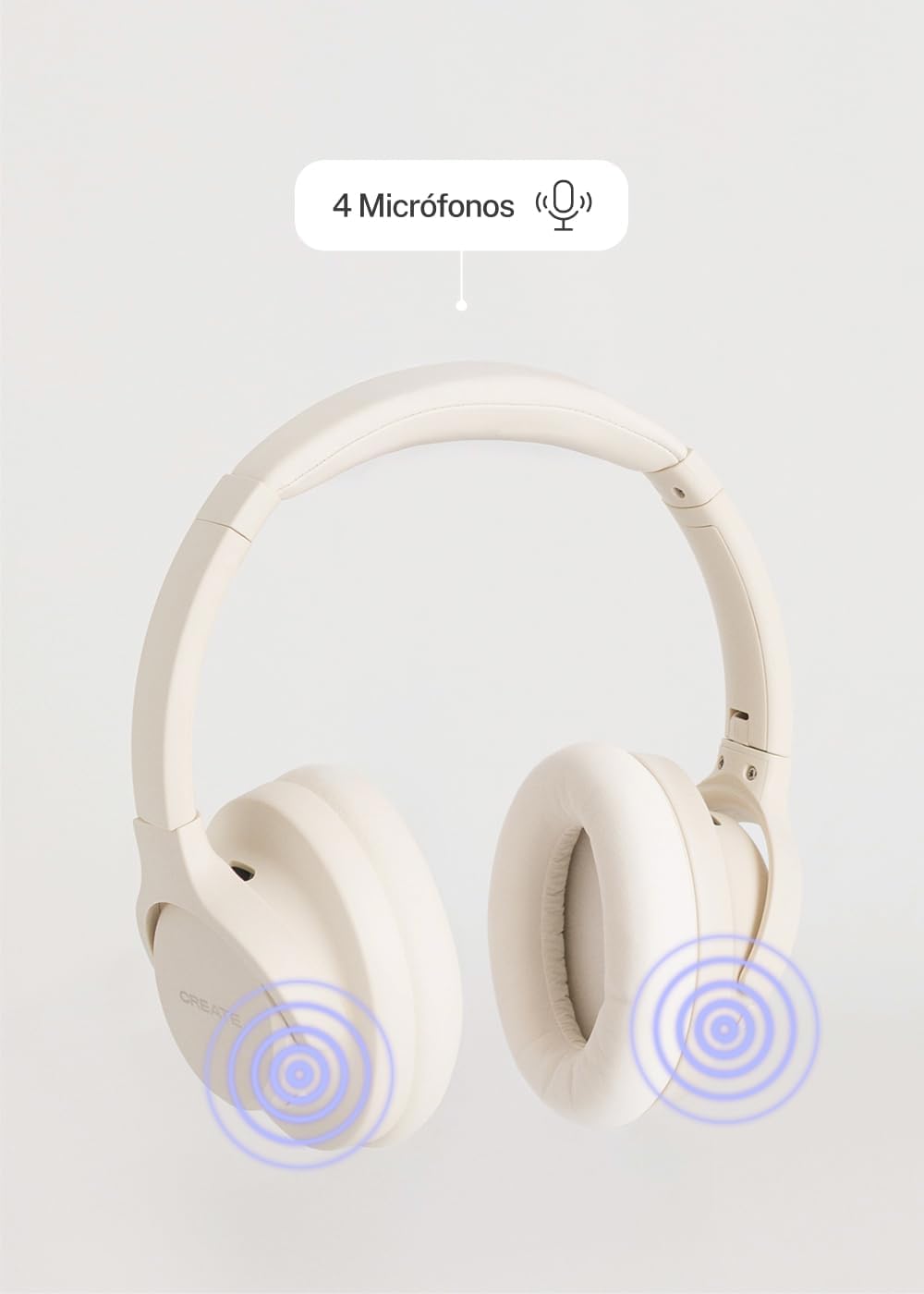 CREATE / Headphones ANC Studio/Kabellose Kopfhörer mit Kopfbügel Cremeweiss/Geräuschunterdrückung, z