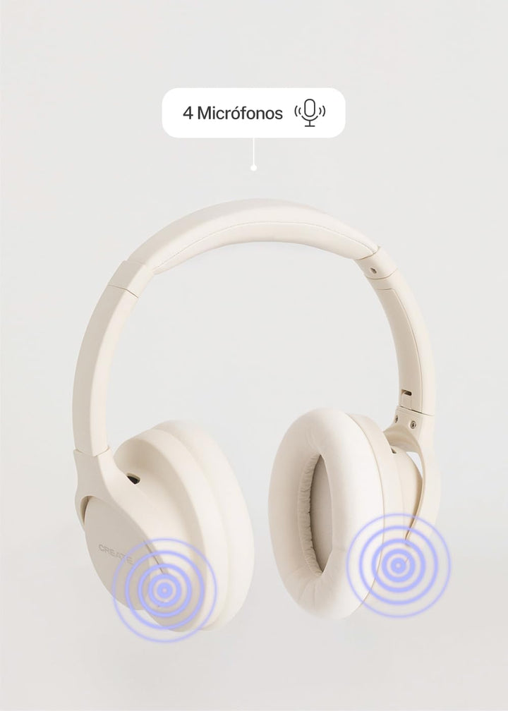 CREATE / Headphones ANC Studio/Kabellose Kopfhörer mit Kopfbügel Cremeweiss/Geräuschunterdrückung, z