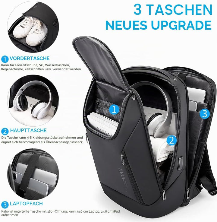 BANGE Business-Smart-Rucksack, wasserdicht, 39,6 cm (15,6 Zoll), Laptop-Rucksack mit USB-Ladeanschlu