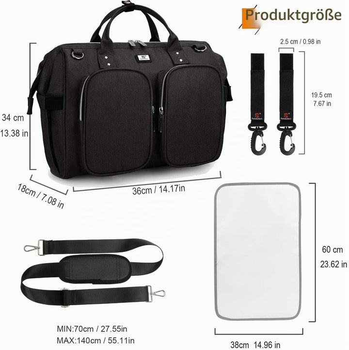 Pomelo Best Wickeltasche mit wasserdicher Wickelunterlage und 2 Kinderwagen Haken verstellbare Schul