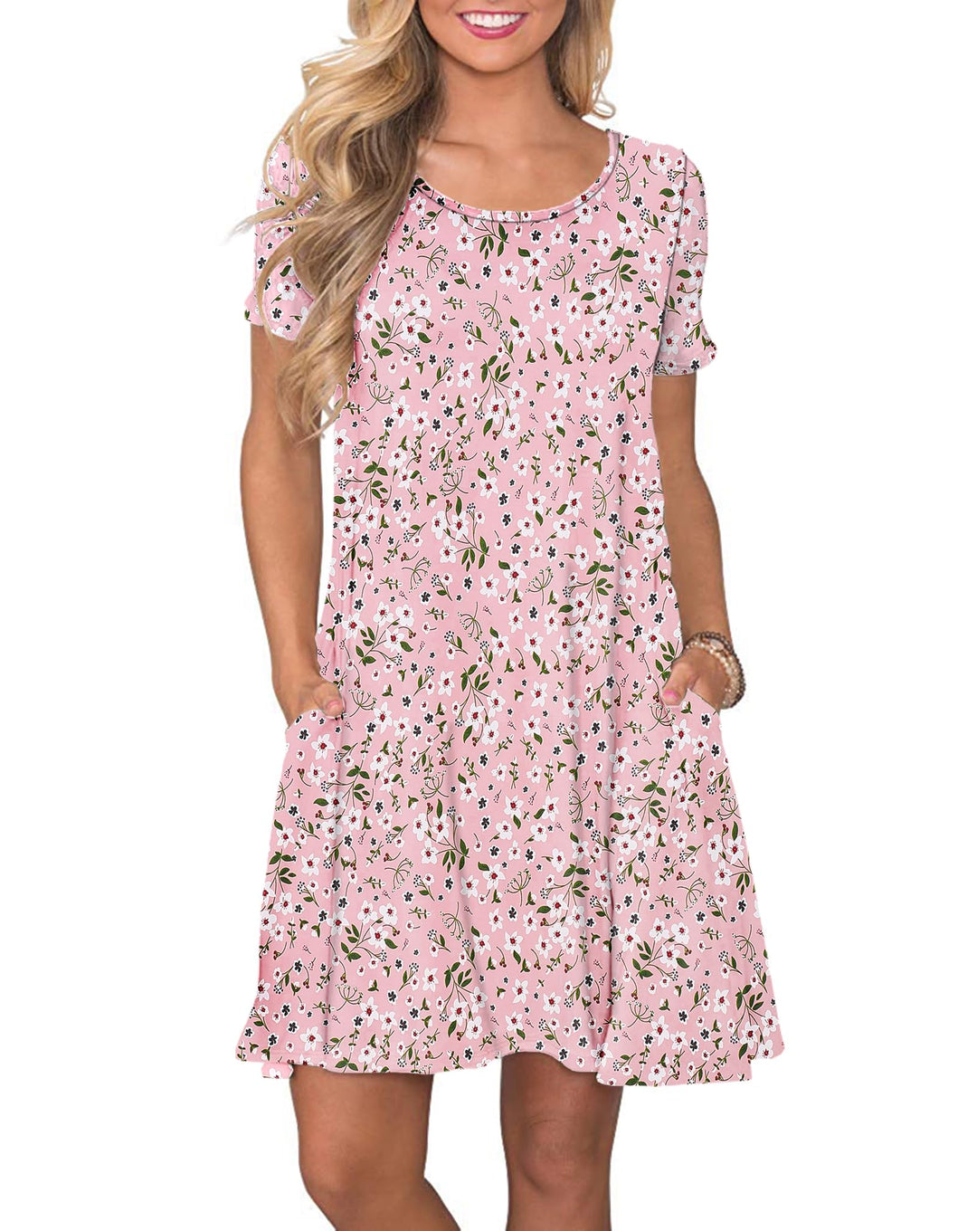 AUSELILY Damen Kleider Sommer Kurzarm Shirtkleider Kurz Sommerkleider Leicht Freizeitkleid mit Tasch