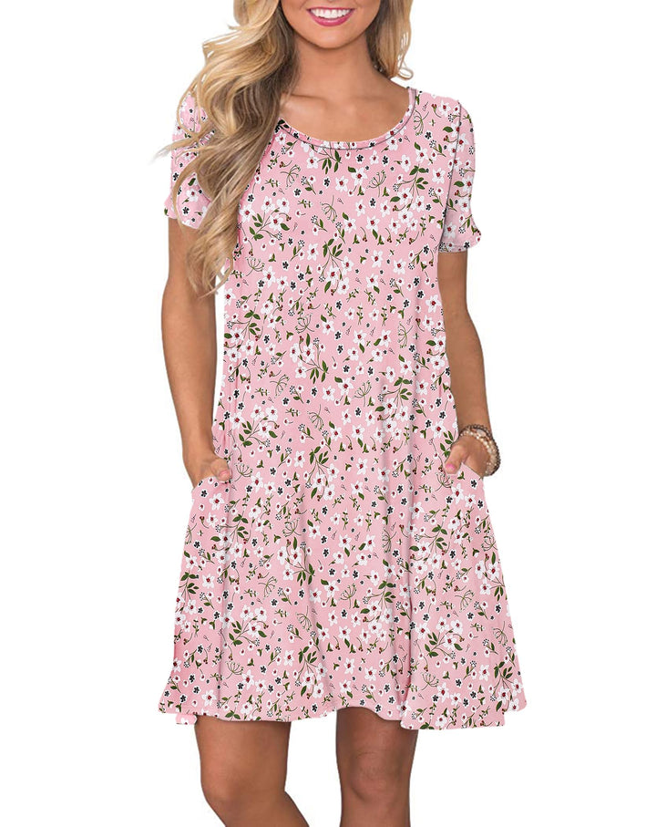 AUSELILY Damen Kleider Sommer Kurzarm Shirtkleider Kurz Sommerkleider Leicht Freizeitkleid mit Tasch