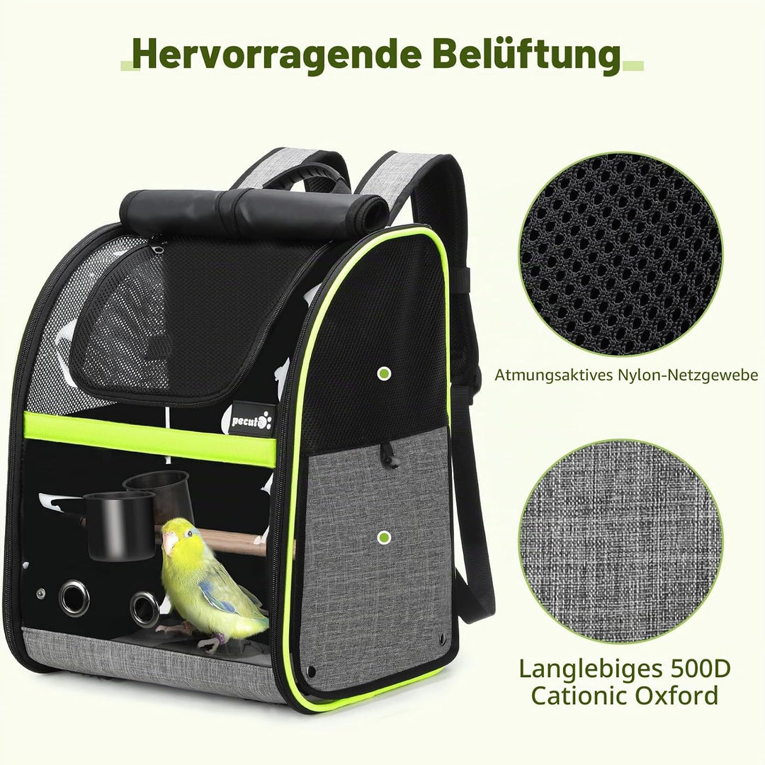 pecute Rucksack für Vögel mit Holzstab, Leichte Träger Vogel Transporttasche, Wasserdichte Papageien