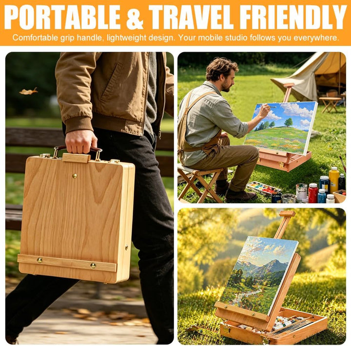 Tischstaffelei Holz, Desktop-Staffelei zum Malen aus Buchenholz, Premium-Holz-Sketchbox-Staffelei