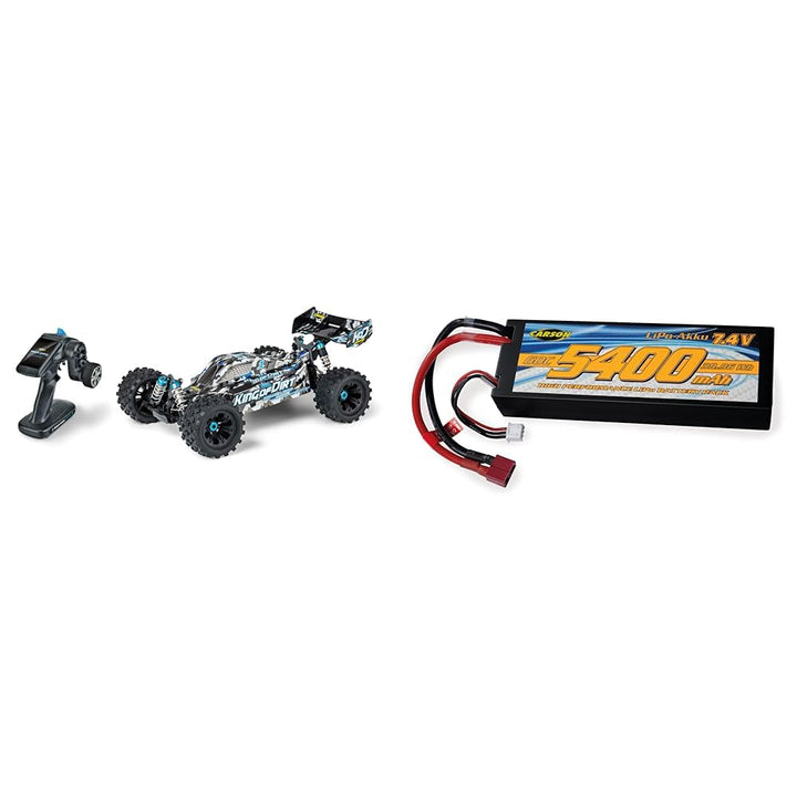 Carson 500409063 1:8 King of Dirt Buggy 4S RTR &amp; 500608234-7,4V/5400mAh 60C LiPO Race Akku T-Pl. HC