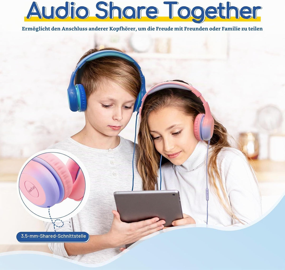 EarFun Kinder Kopfhörer, Kopfhörer Kinder USB C, 85/94dB Lautstärkenbegrenzer, HiFi Klang, faltbar,