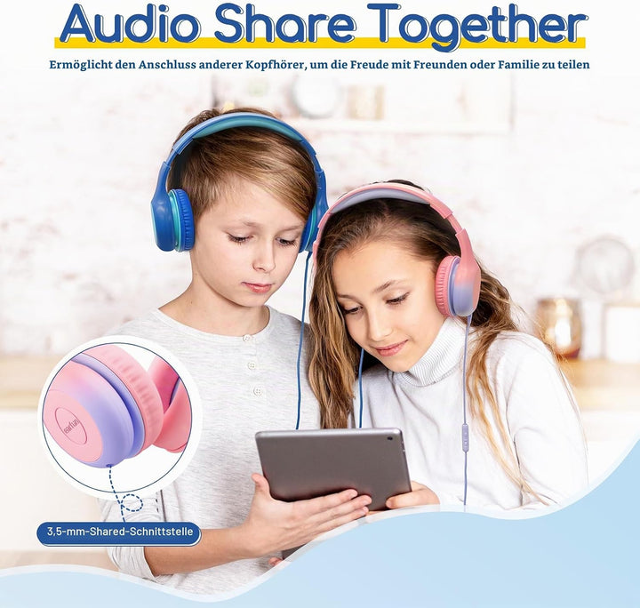 EarFun Kinder Kopfhörer, Kopfhörer Kinder USB C, 85/94dB Lautstärkenbegrenzer, HiFi Klang, faltbar,