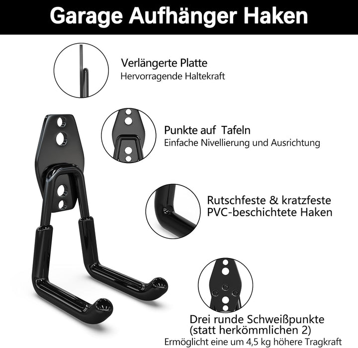 3-H 14 Stück Wandhaken Garage Haken Schwerlast Doppelhaken Multi Grösse Garage Storage Hooks für Lei