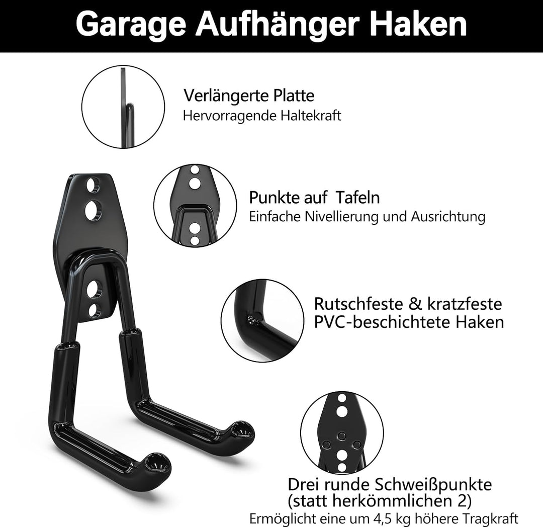 3-H Haken Garage 8 Stück,Wandhaken Garage integrierter Stanztechnologie besteht, Wandhaken Schwerlas