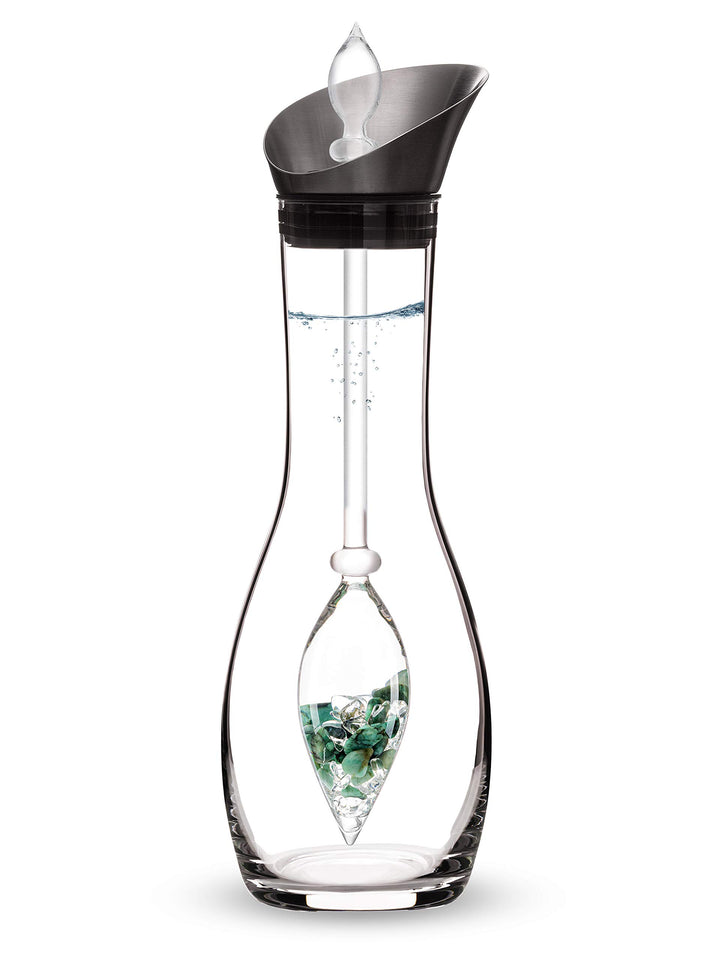 VitaJuwel Vitality Edelsteinwasserset für Zuhause (Karaffe Era & Phiole) mit Smaragd & Bergkristall