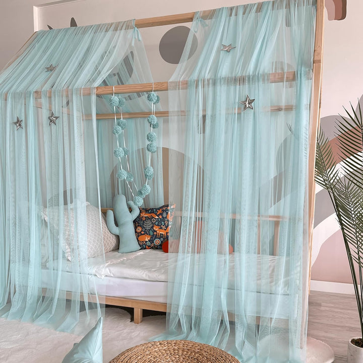 Baby Fancyroom Hausbett Himmel mintgrün Betthimmel Deko Set Kinderzimmer Kinderbett Baldachin Pompon