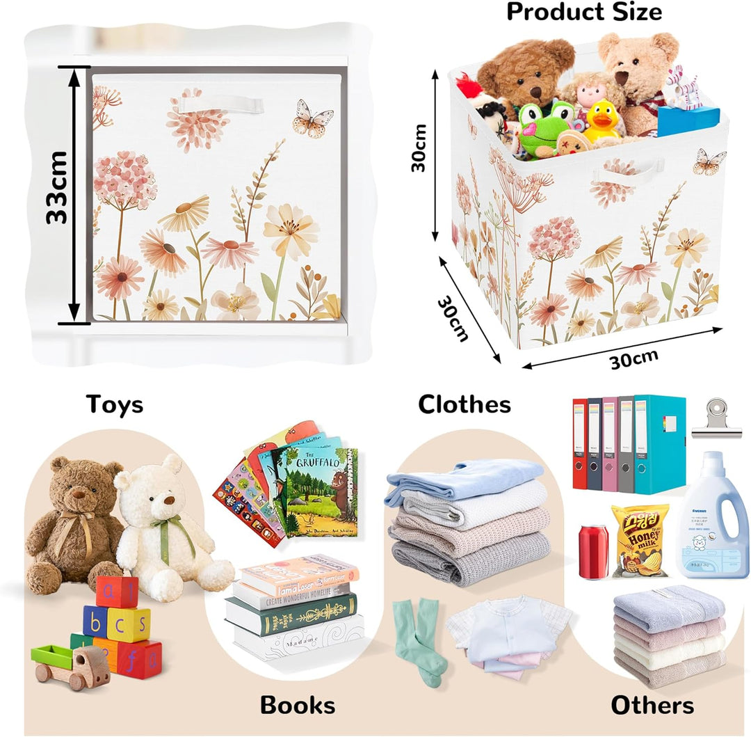 Clastyle 3 Stück Blume Damen Aufbewahrungsbox Stoff für Kallax Faltbar Aufbewahrungskorb Klein Fraue