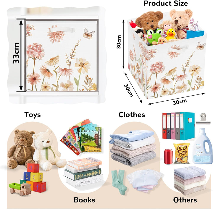 Clastyle 3 Stück Blume Damen Aufbewahrungsbox Stoff für Kallax Faltbar Aufbewahrungskorb Klein Fraue