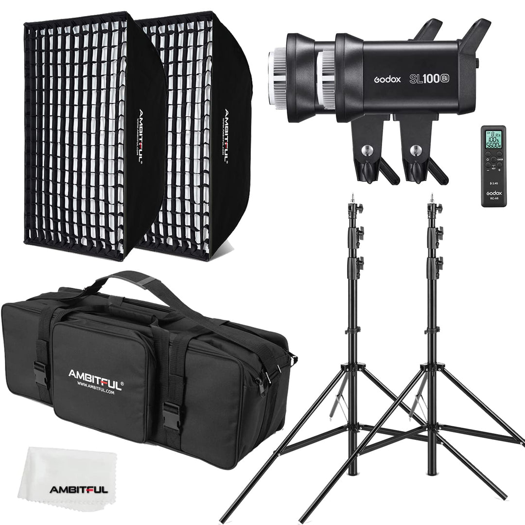 GODOX SL100Bi 2X 100W Duale Farbtemperatur LED-Videoleuchte + AMBITFUL 60 x 90 cm Softbox, Lichtstat
