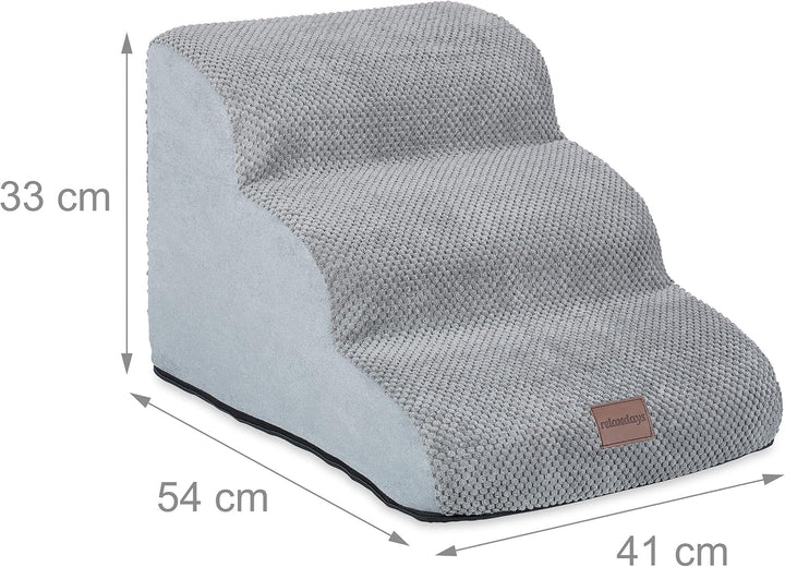 Relaxdays Hundetreppe 3 Stufen, für Hunde & Katzen, HBT: 33 x 41 x 54 cm, weiche Haustiertreppe, Bet