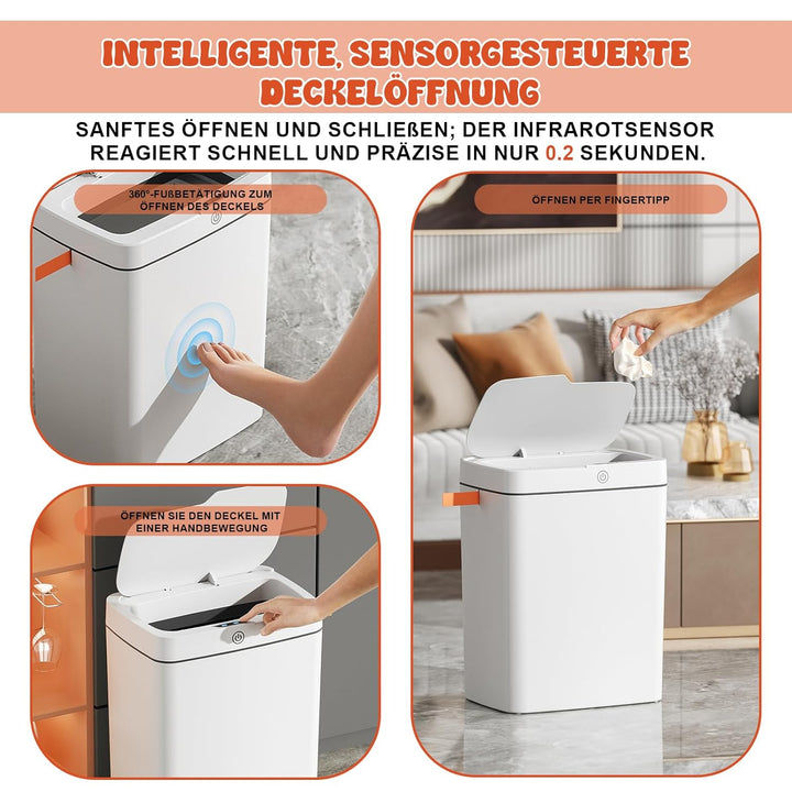 18L Automatischer Badezimmer Mülleimer mit Deckel aus Kunststoff | Wasserdichter Bewegungssensor Bag