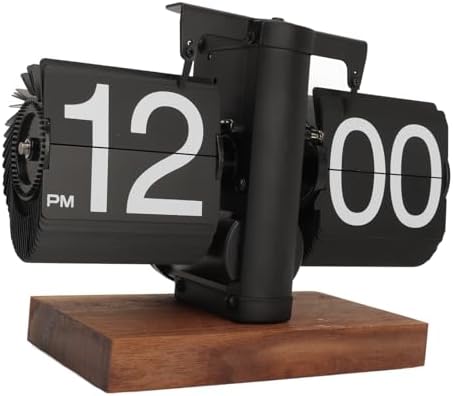 Ejoyous Retro Flip Clock, Grosse Zahlen, Einstellbarer Timer, Schwarznussmaterial, Luxusdesign, für
