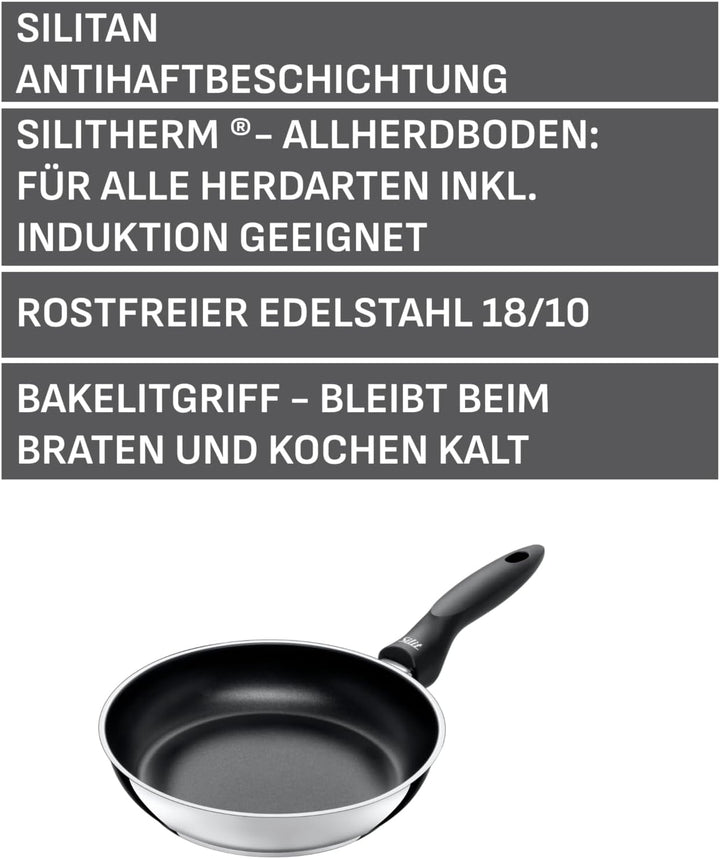 Silit Domus Bratpfanne Induktion 28 cm hoch, Edelstahl beschichtet, Kunststoffgriff, für schonendes