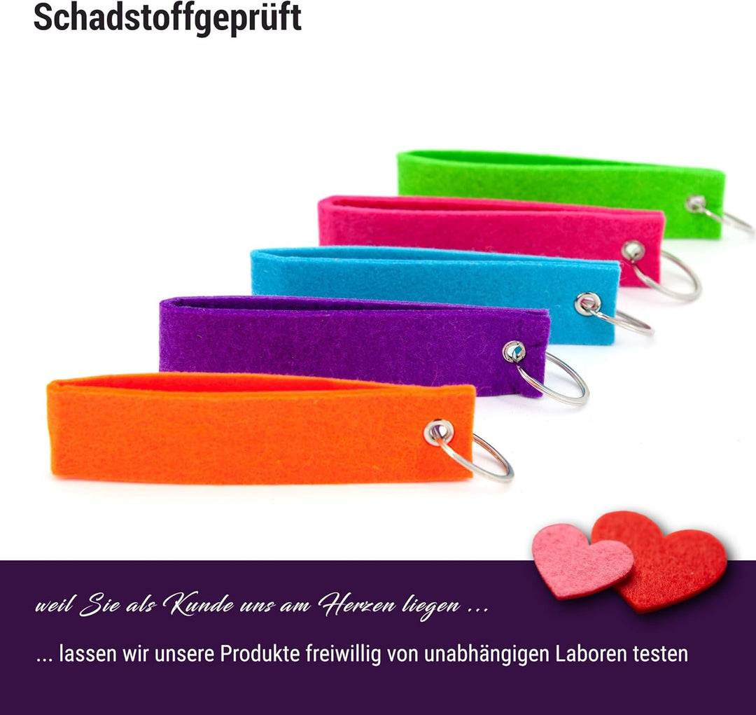 Luxflair Filz Schlüsselanhänger 50er Set in bunt gemischten Farben, Rohlinge ohne Aufdruck zum Beplo