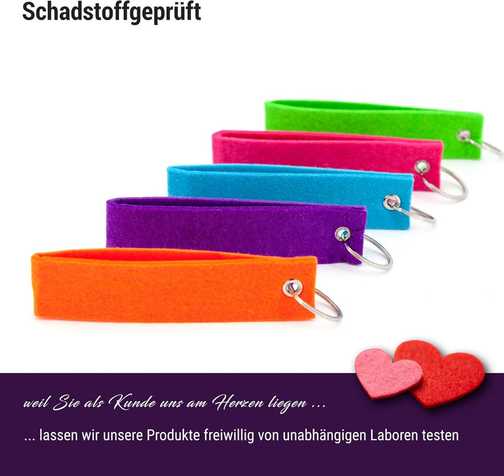 Luxflair Filz Schlüsselanhänger 50er Set in bunt gemischten Farben, Rohlinge ohne Aufdruck zum Beplo