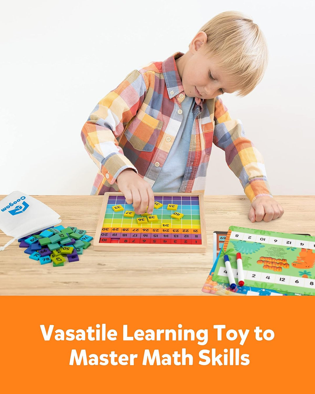 Coogam Hölzernes Mathe-Hundertbrett 1-100 Zahlen Lernen Lernspielzeug Buntes Montessori-Zählbrettspi