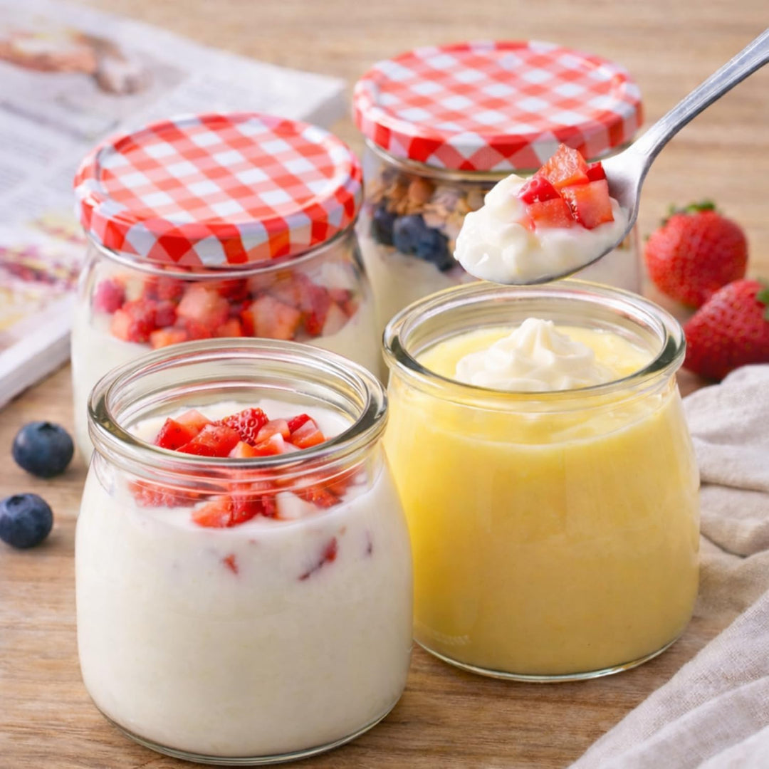 12 Joghurt- und Dessertgläser aus Glas mit Metalldeckel, 150 ml, Glasbehälter für Joghurt, Pudding,