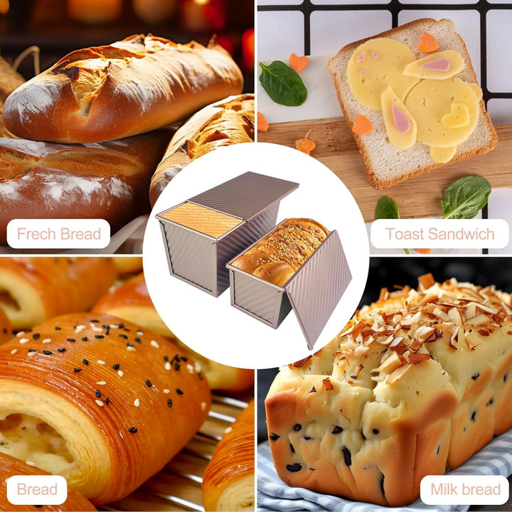 2 PCS Brotbackform, Backform Kuchen, Kastenform Brot Toast mit Verschiebbarem Deckel, Toastbrot Brot