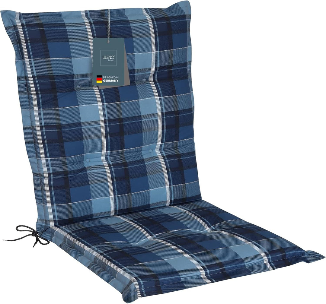 LILENO HOME Gartenstuhl Auflagen als [1er Set - Niedriglehner] in Karo Blau - bequeme Liegen als Sit