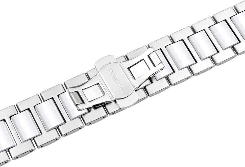 YISIWERA 49mm 45mm 44mm 42mm Armband Kompatibel für Apple Watch Weiss Keramik Silber Metall Armband