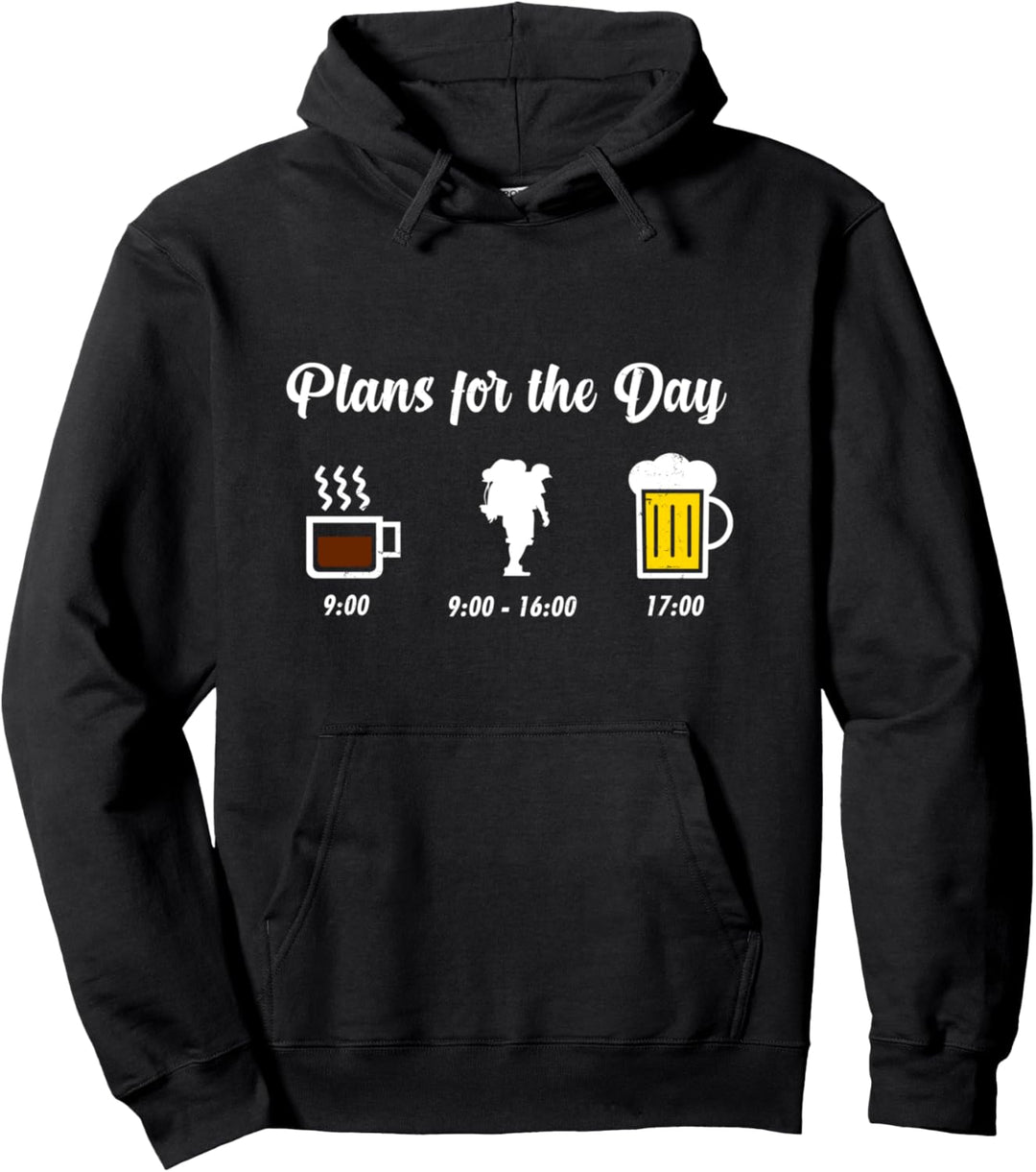 Tagesplan Kaffee Wandern Bier Spruch Tagesablauf Wanderung Pullover Hoodie