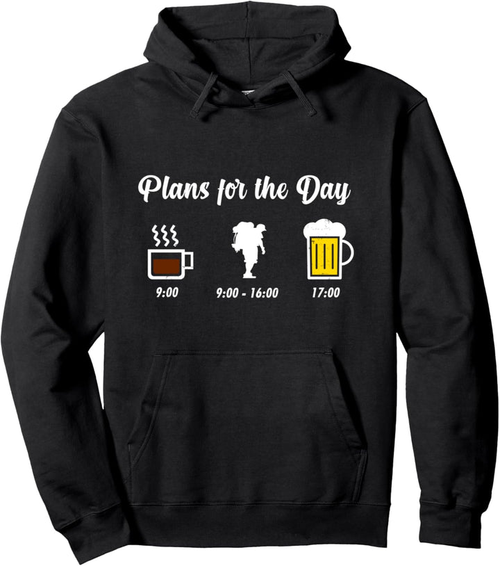 Tagesplan Kaffee Wandern Bier Spruch Tagesablauf Wanderung Pullover Hoodie