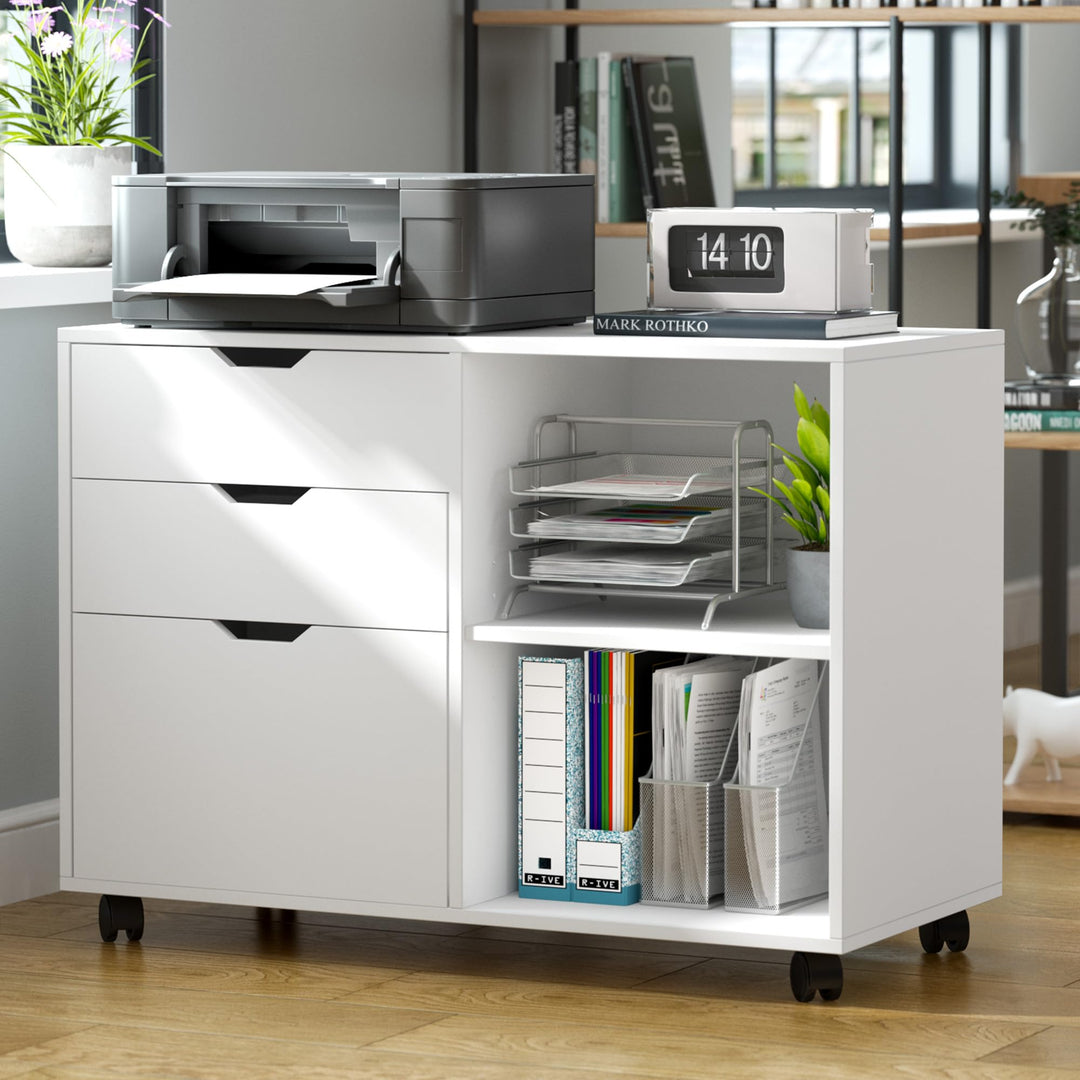 soges Rollcontainer Bürocontainer Schreibtisch Aktenschrank auf Rollen aus Holz mit 3 Schubladen Abs