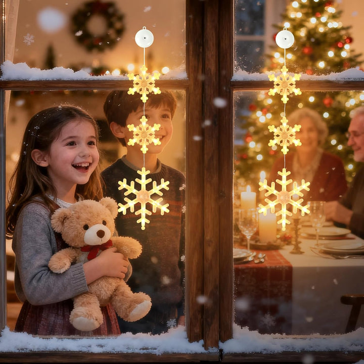 Weihnachtsbeleuchtung Fenster Innen,2 Stück LED Schneeflocken Fenster Batteriebetriebene mit Saugnäp