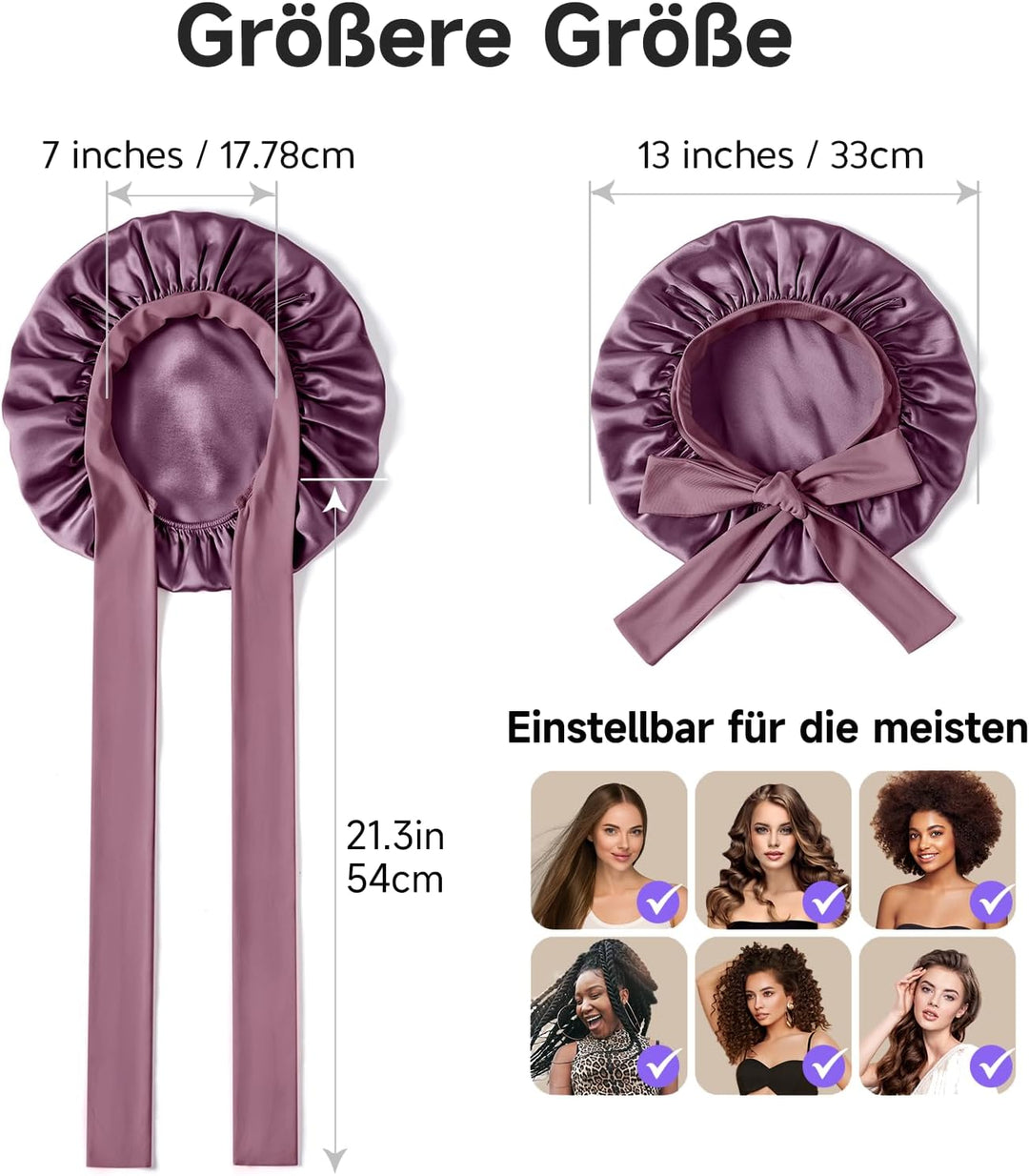 Umisleep 22 Momme Schlafmütze aus 100% Maulbeerseide, doppelseidige weiche Nachtmütze für lockiges H