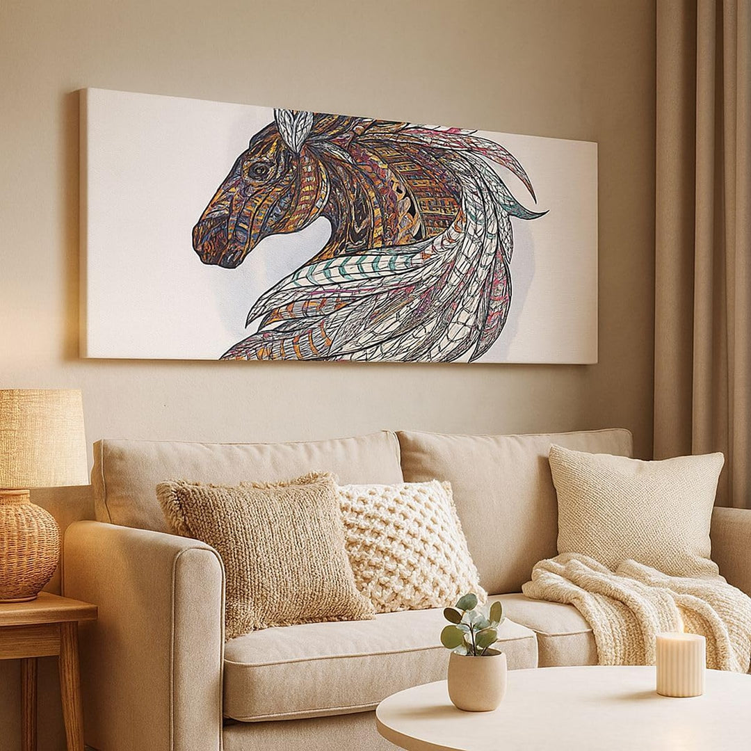 Wandbilder Dekoration Wohnzimmer Pferd Eleganz Grafik Kopf Panorama Bilder auf Leinwand 120x50cm Lei